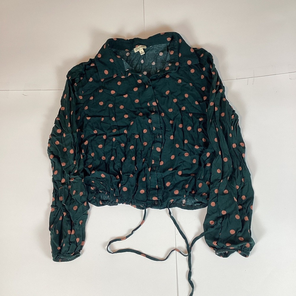 Lily White Womens Button Up Top Shirt Sz XL Long Sleeve Polka Dot Comfort